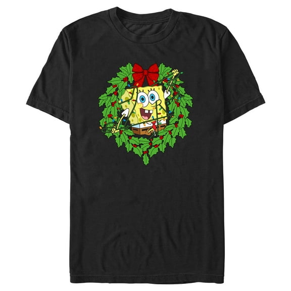 Boy's SpongeBob SquarePants Christmas Wreath  Graphic Tee Black Small
