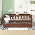 thumbnail image 2 of Bellemave Twin Daybed with Storage and Fence, Wooden Twin Size Platform Bed with Rails and 2 Drawers, Low Loft Bed Frame for Bedroom (Walnut), 2 of 7