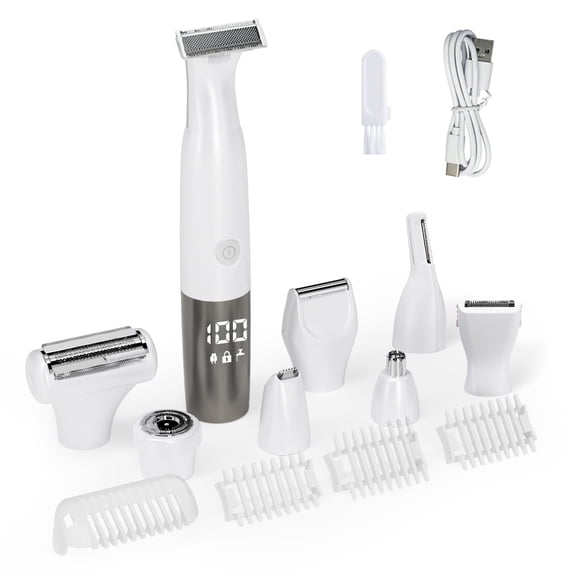 MTUYELI Electric Razor for Women - 8 in 1 Personal Replaceable Facial Eyebrow Razors & Nose Hair Trimmer, Wet Dry Bikini Trimmer, White