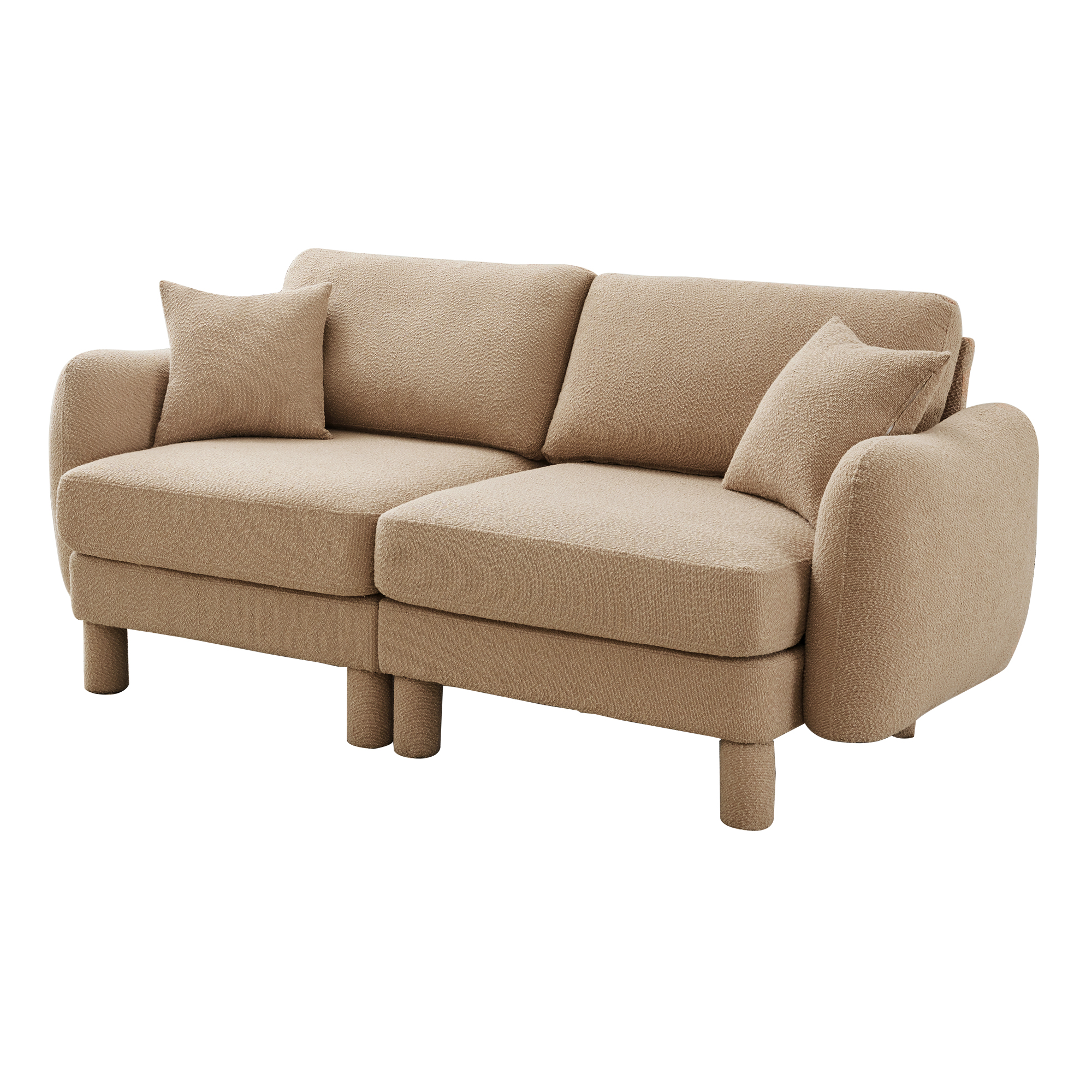 Gewnee Coffee 2-Seater Boucle Loveseat with Shell Armrests & Fabric-Wrapped Cylindrical Legs - Ideal for Bedroom Reading Nook, Home Office Lounge