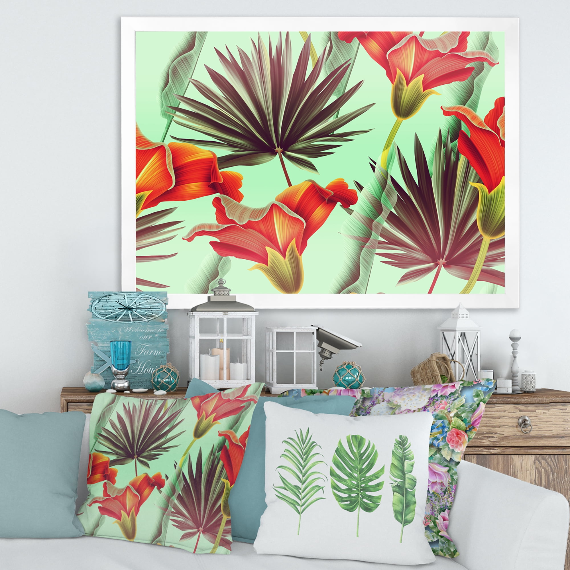 Designart 'VIntage Tropical Flowers VII' Traditional Framed Art Print