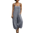 thumbnail image 6 of Baggy Linen Jumpsuits for Women Sleeveless Square Neck Overall Rompers Pleated Loose Casual Jumpsuit Gray, M, 6 of 7