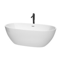 Juno 67 Inch Freestanding Bathtub in White with Polished Chrome Trim and Floor Mounted Faucet in Matte Black