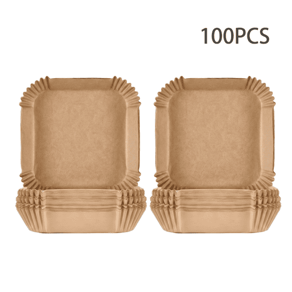 Hugrose 100Pcs Square Air Fryer Liners Disposable, 7.9 Inch Parchment Paper for Basket, Greaseproof Baking Paper for Frying Roasting Microwave Oven, Unbleached Natural