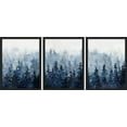 thumbnail image 3 of PixonSign Framed Canvas Print Wall Art Set - Watercolor Blue Pastel Misty Mountain Forest Art - Set of 3 Nature Wilderness Landscape Artwork Abstract Wall Décor - 12"x16"x3 Panels Black, 3 of 5