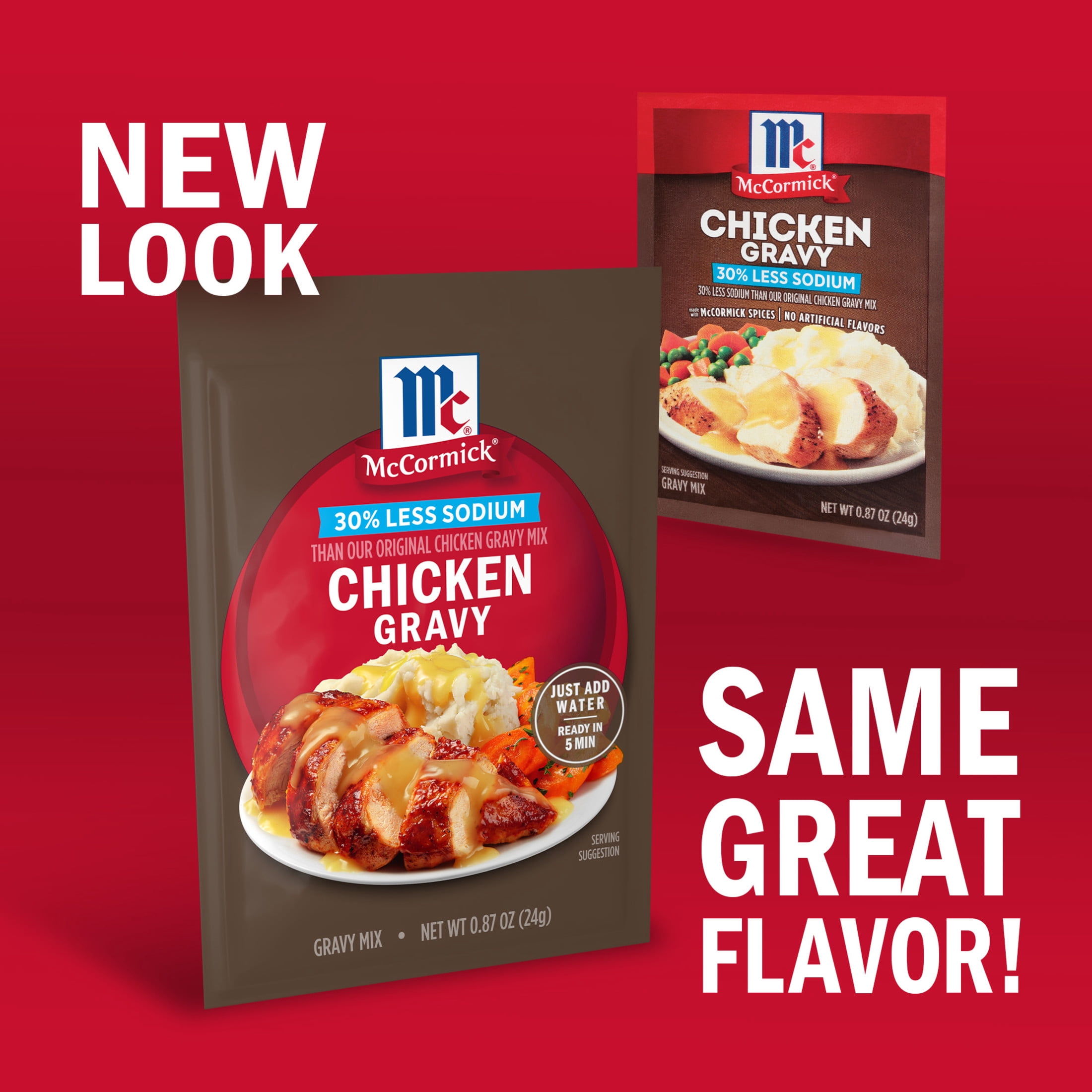 (4 pack) McCormick 30% Less Sodium Chicken Gravy Mix, 0.87 oz Packet