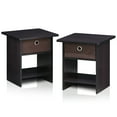 thumbnail image 3 of Furinno 2-10004DWN End Table & Night Stand Storage Shelf with Bin Drawer, Dark Walnut - Set of 2, 3 of 4