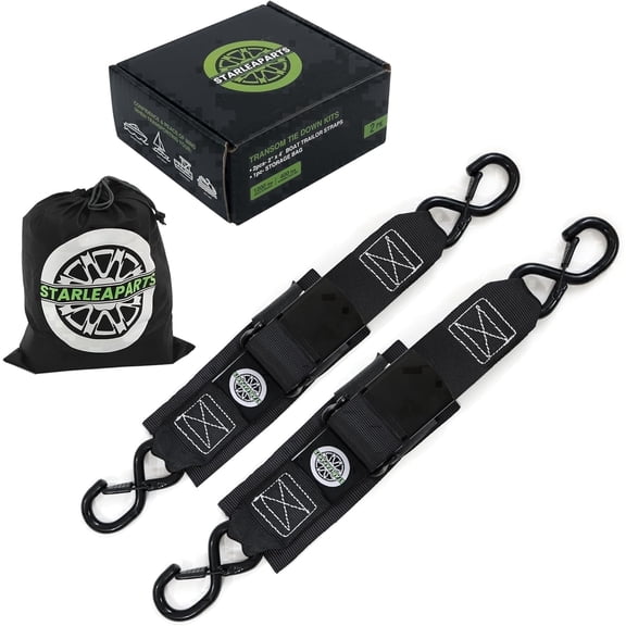 STARLEAPARTS 2PK Transom Tie-Down Straps (2"x48") - 1200lb Break Strength, 400lb WLL, Heavy-Duty for Boat Trailers,Black