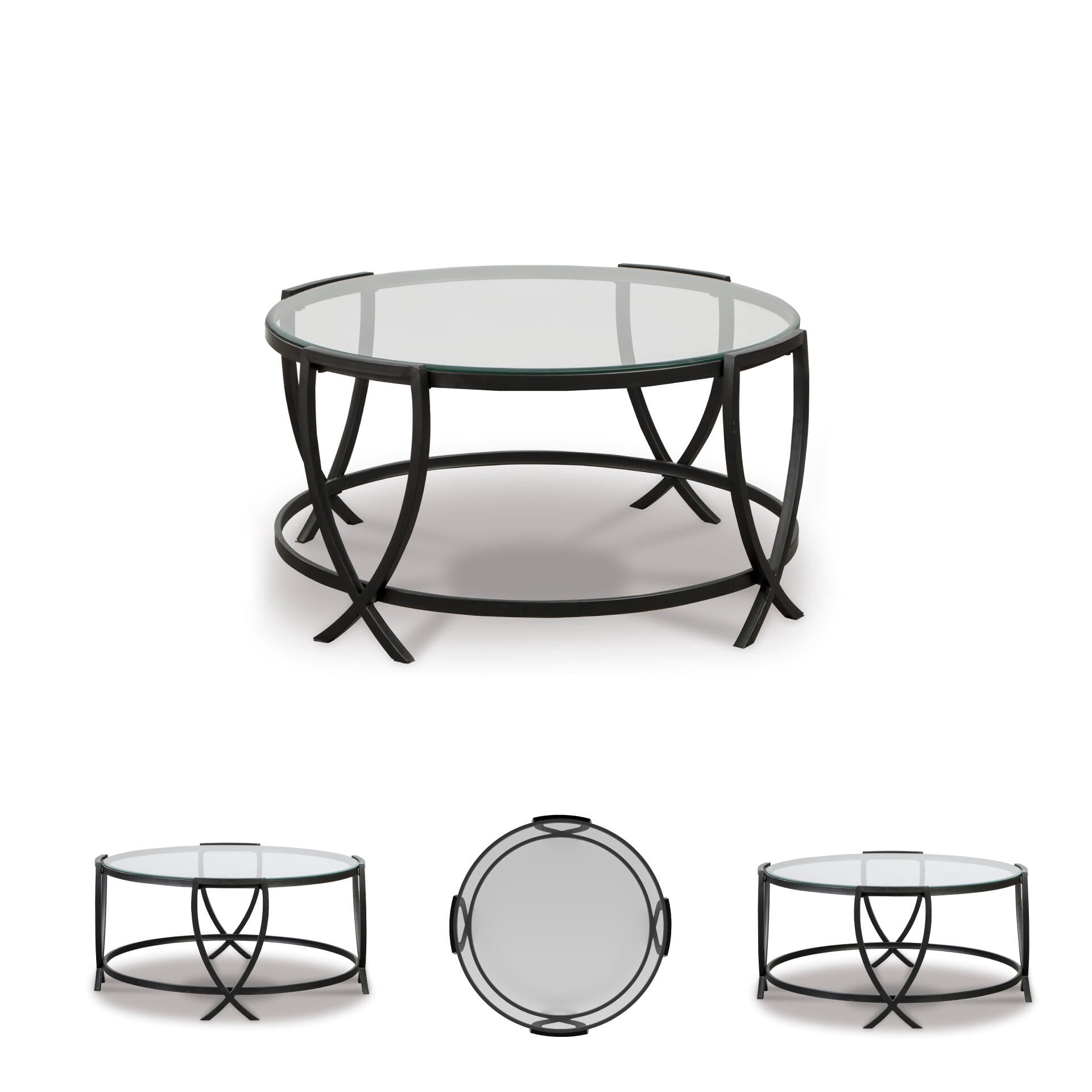 Signature Design by Ashley Tarrin 3-Piece Occasional Table Set, Black, Modern Coffee Table and 2 End Tables with Glass Tops