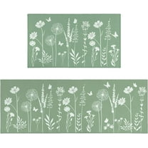 Sage Green Kitchen Mat Rug Set of 2- Plant Floral Butterfly Kitchen Rugs with Runner Kitchen Decor Accessories Things, Kitchen Rug Mat- Leaves Rugs for Home Kitchen Large- 17x30 and 17x48 Inch