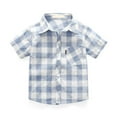 thumbnail image 1 of DXOUPM Girls Short Sleeved Shirt Versatile Lapel Button Down Plaid Tops Kids Trendy Clothes, 1 of 2