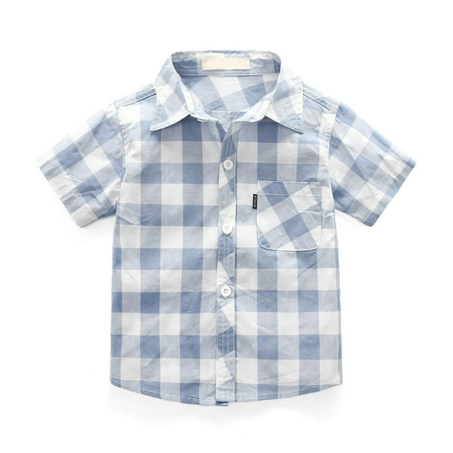 DXOUPM Girls Short Sleeved Shirt Versatile Lapel Button Down Plaid Tops Kids Trendy Clothes