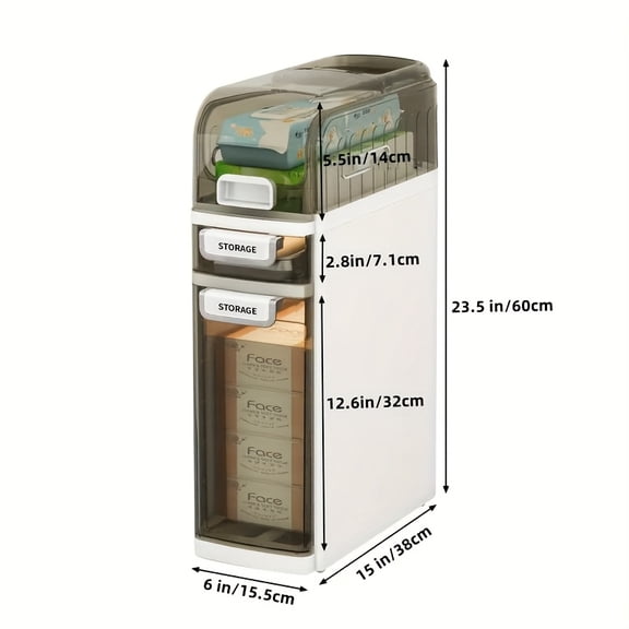 Slim Storage Cabinet Organizer With Drawers, Plastic Narrow Cabinet For Small Spaces Bathroom, Kitchen, Laundry, Reasonable Use Of Space, Bathroom Trays