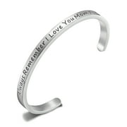 Best Gift For Mother "Always Remember I Love You Mom Forever "Inspirational Messaged Cuff Bracelet Bangle - Mom Gifts From Daughter or Son (Silver)