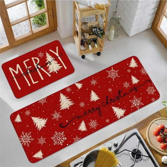 BOBOMOTI Set of 2 Christmas Kitchen Rugs Christmas Mats Long Strip Doormat for Floor Bathroom Living Room Doorway Christmas Decorations Clearance