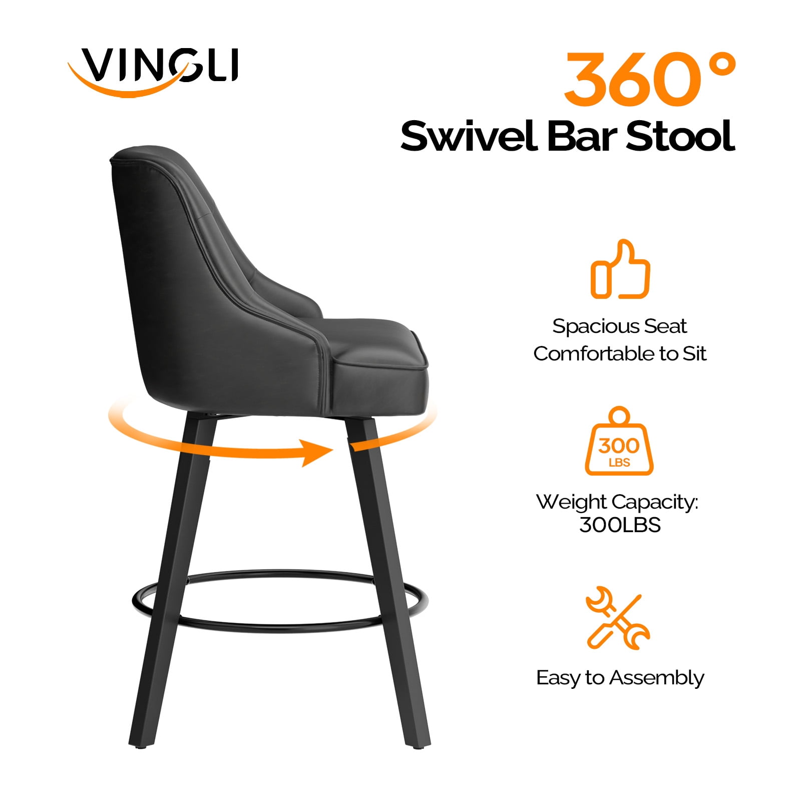 Zimtown Modern Swivel Barstools with Back, 26" Counter Height Bar Stools Kitchen Island Dining Chairs Set of 1, Black
