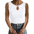 thumbnail image 3 of Ladybranch White Tank Top for Woman Sleeveless Cutout Neck Keyhole Slim Fitted Ribbed Knit Camisole Tops （X-Large，White）, 3 of 4