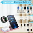 thumbnail image 4 of AOKESI Wireless Charging Station, 3 in 1 Wireless Charger with 18W Adapter, 15W Fast Wireless Charging Dock Fit for iPhone 15 14 13 12 11 Pro Max Plus, iWatch 8 7 6 5 4 3, AirPods 3 2 Pro, Pink, 4 of 6