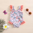 thumbnail image 2 of Traje de baño Aimaopao con volantes de una sola pieza con flores rosas, 6-12 M, 2 of 9