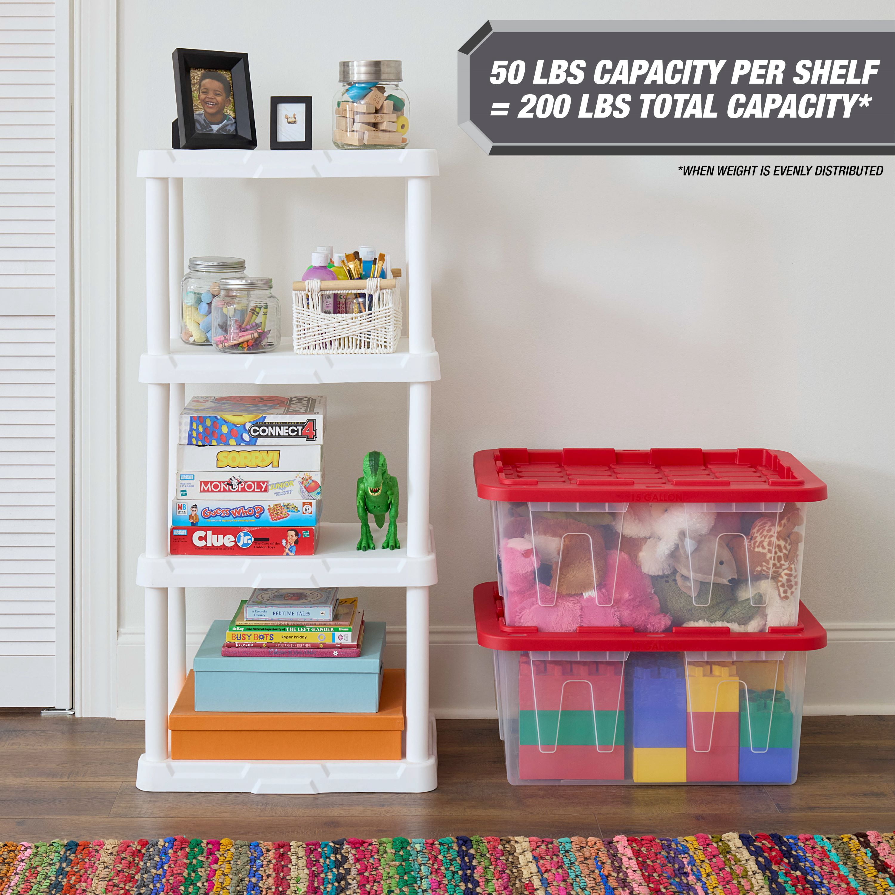Hyper Tough 4-Shelf White Plastic Storage Shelf, 22" W x 14" D x 47" H, Holds up to 200 lb Total Capacity