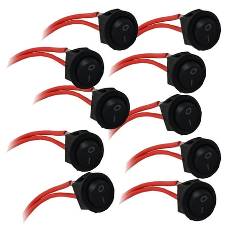 Universal Black 12 Volt 2 Pin Round On Off Mini Rocker Switch Harness 10 Pack