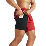 NELEUS Mens 2 in 1 Dry Fit Workout Shorts with Liner and Pockets 3 Packs,Black+Gray+Red,US Size XL