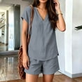 thumbnail image 6 of Pounoo Sets for Women 2 Piece V Neck Short Sleeve Top Elastic Waist Shorts Casual Summer Beach Vacation Matching Outfits, 6 of 9
