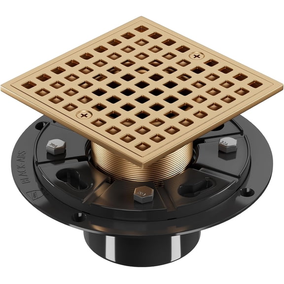Champagne Bronze 4 Inch Shower Floor Drain with Flange - Square Shower Drain with Hair Strainer - Removable Strainer Cover - SUS304 Stainless Steel & CUPC Certified - Antique Brass