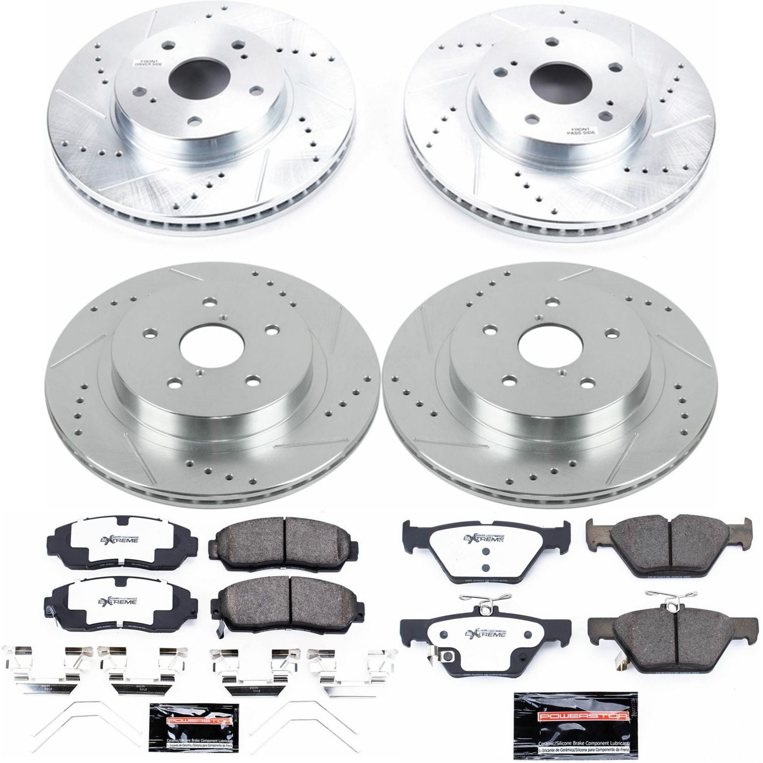PowerStop Front and Rear Z26 Street Warrior Carbon-Fiber Ceramic Brake Pad and Drilled and Slotted Rotor Kit Fits: SUBARU Select Models K7357-26