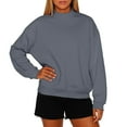 thumbnail image 2 of Mock Neck Sweatshirt Oversize Long Sleeve No Hood Turtleneck Womens Sweatshirts Plain Pullover Top Winter Clothes Dark Gray XL, 2 of 6