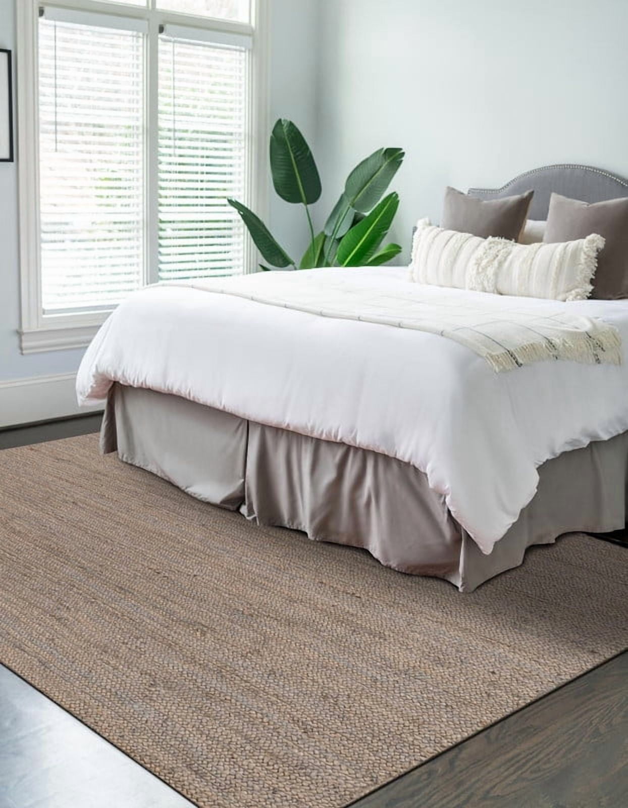 4 Ft Square Gray Jute Area Rug, Hand-Woven, Reversible, Farmhouse Boho Style, Durable & Pet-Friendly Rug for Living Room, Dining Room, and Bedroom