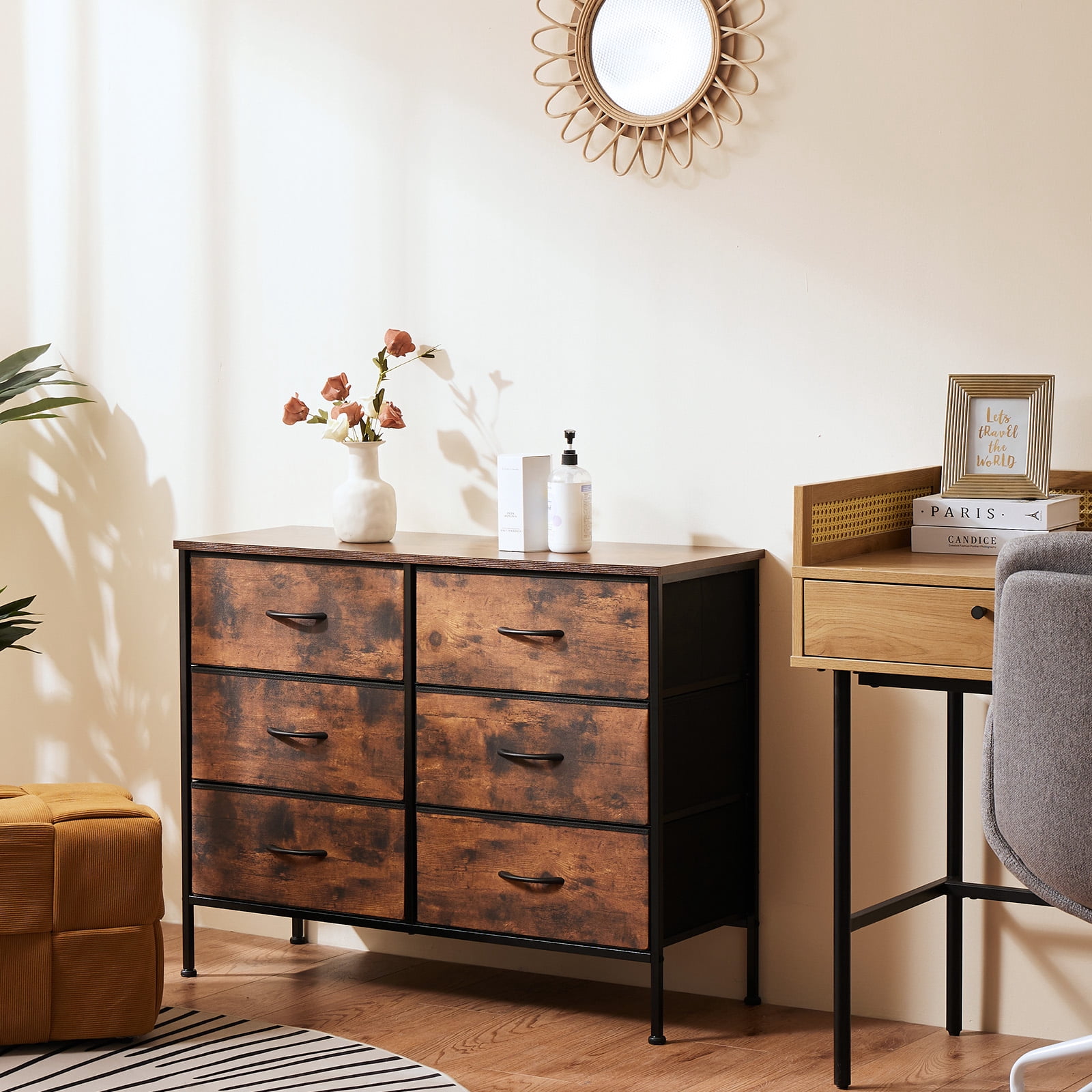 MAYEERTY 8 Drawer Dresser, Fabric Storage Dresser for Bedroom, Living Room, Black