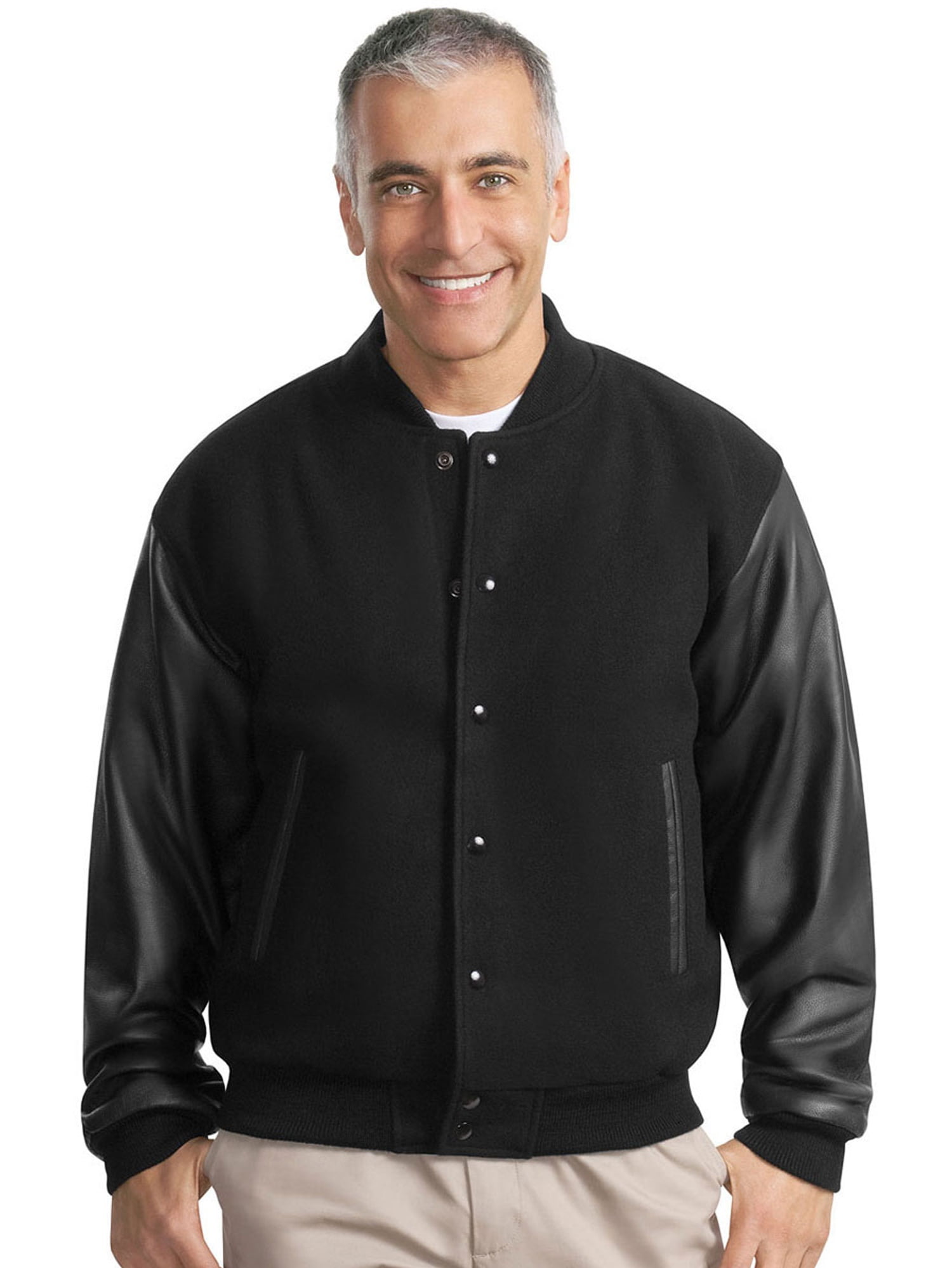 Waistband Leather Letterman Jacket 