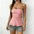 thumbnail image 1 of Women Strapless Textured Tube Top Ruffle Hem Peplum Slim Solid Casual Tank Elastic Fit, 1 of 8