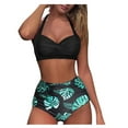 thumbnail image 2 of Women Vintage Swimsuit Two Piece Retro Halter Ruched High Waist Print Bikini Set, 2 of 5