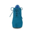 thumbnail image 6 of BLISSFUL STEP Women's Platform Block Heel Lace Up Booties Sea Blue 6, 6 of 7