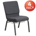 thumbnail image 2 of BizChair 4 Pack 18.5''W Church Chair in Dark Gray Fabric with Book Rack - Silver Vein Frame, 2 of 7