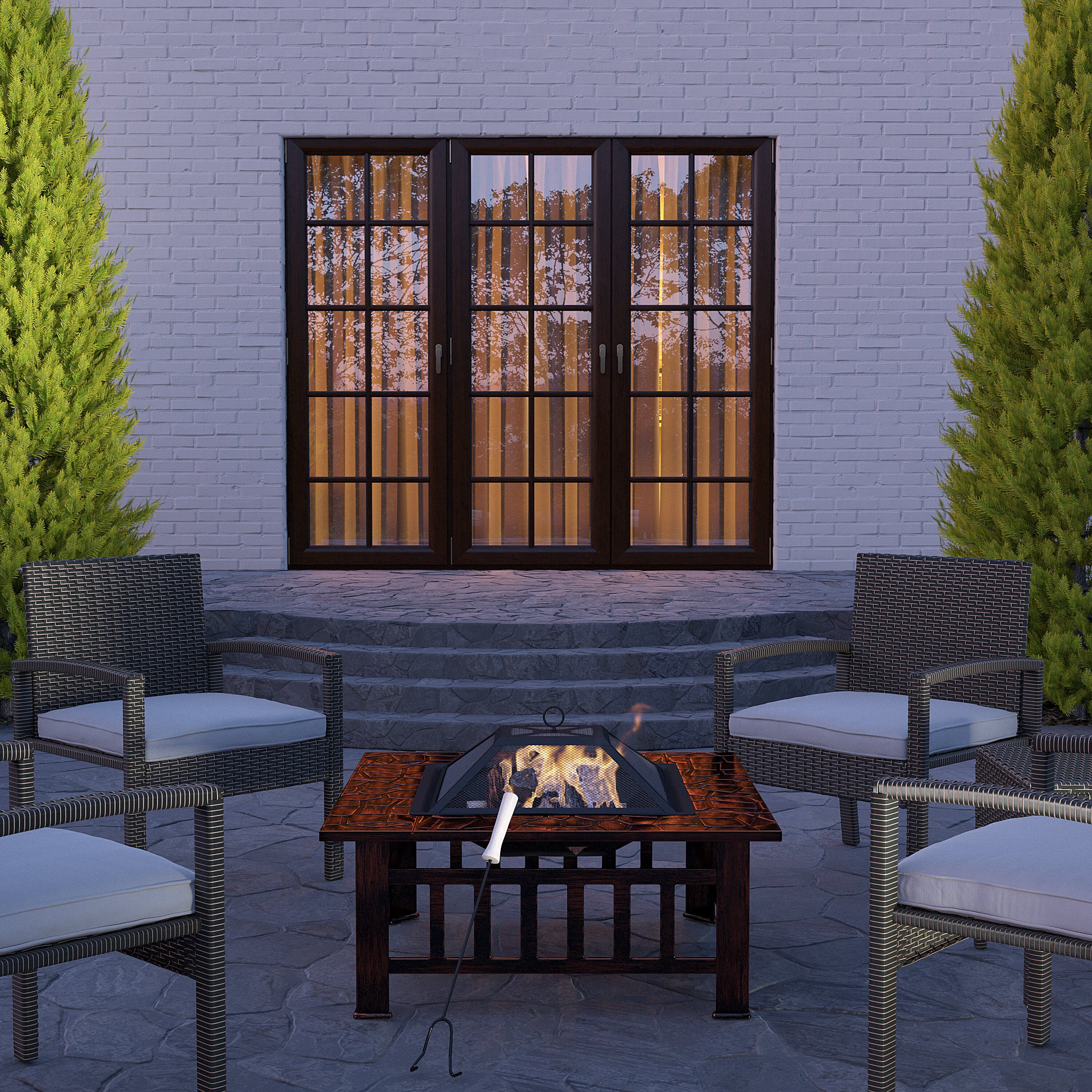 Fire Sense Foxdale Steel Square Wood Burning Fire Pit