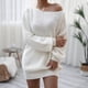 thumbnail image 2 of Vestido de suéter de punto con manga farol y hombros descubiertos informal a la moda para mujer Fridja  nbo685, 2 of 4