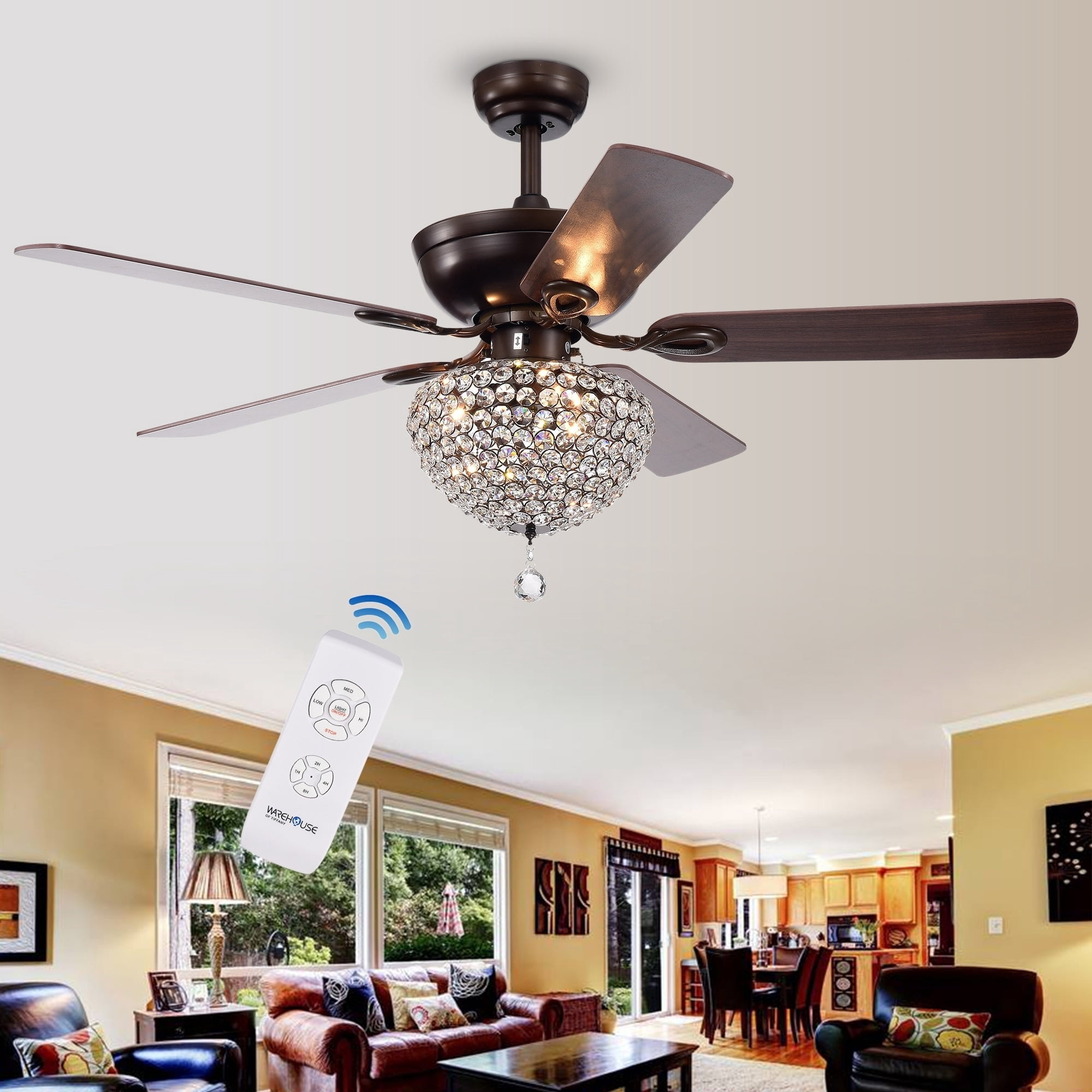 Swarna Antique Bronze 3-light Metal/ Crystal 5-blade 52-inch Ceiling Fan with Remote