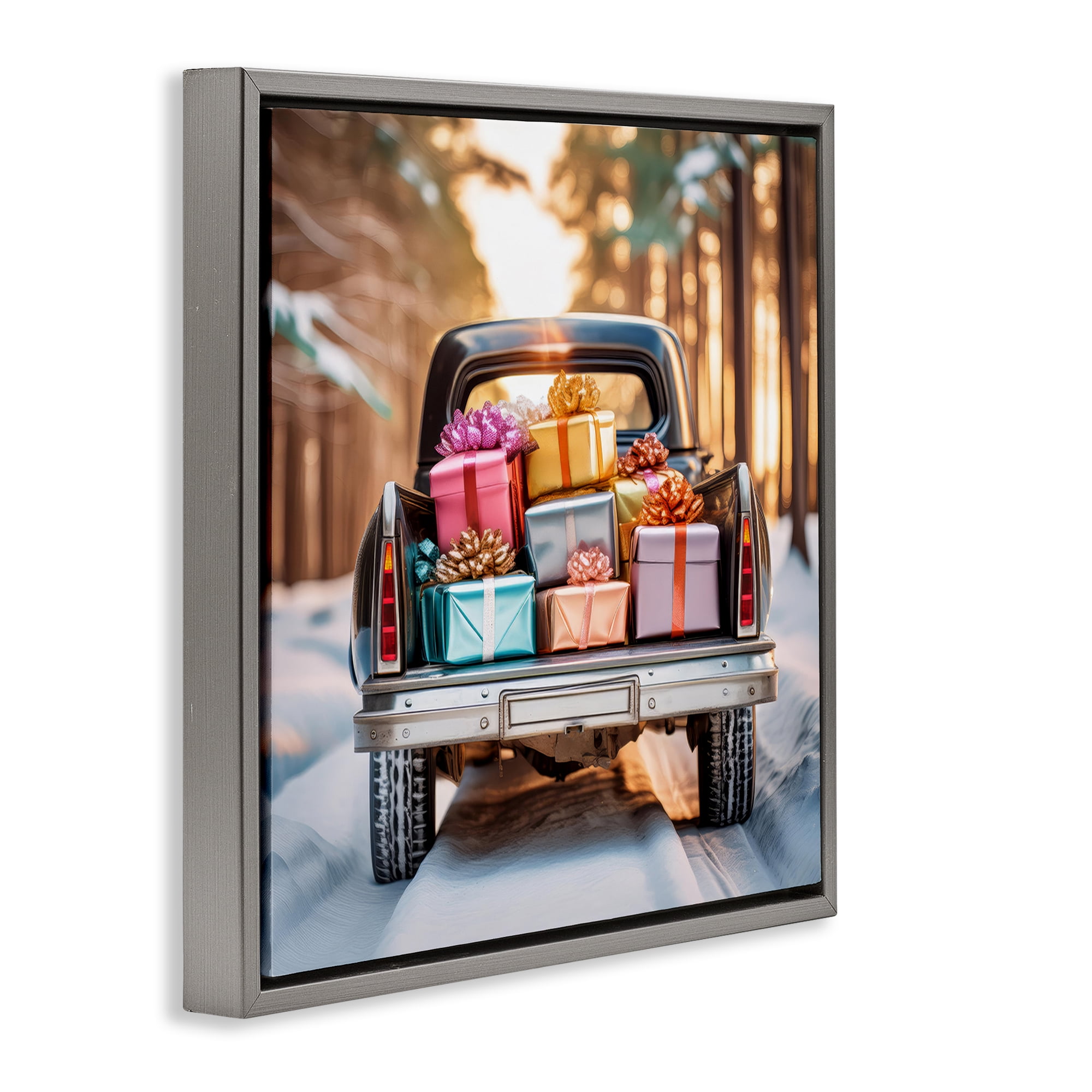 Stupell Industries Special Holiday Delivery Holiday Painting Gray Floater Framed Canvas Art Prints Wall Art, 25 x 25