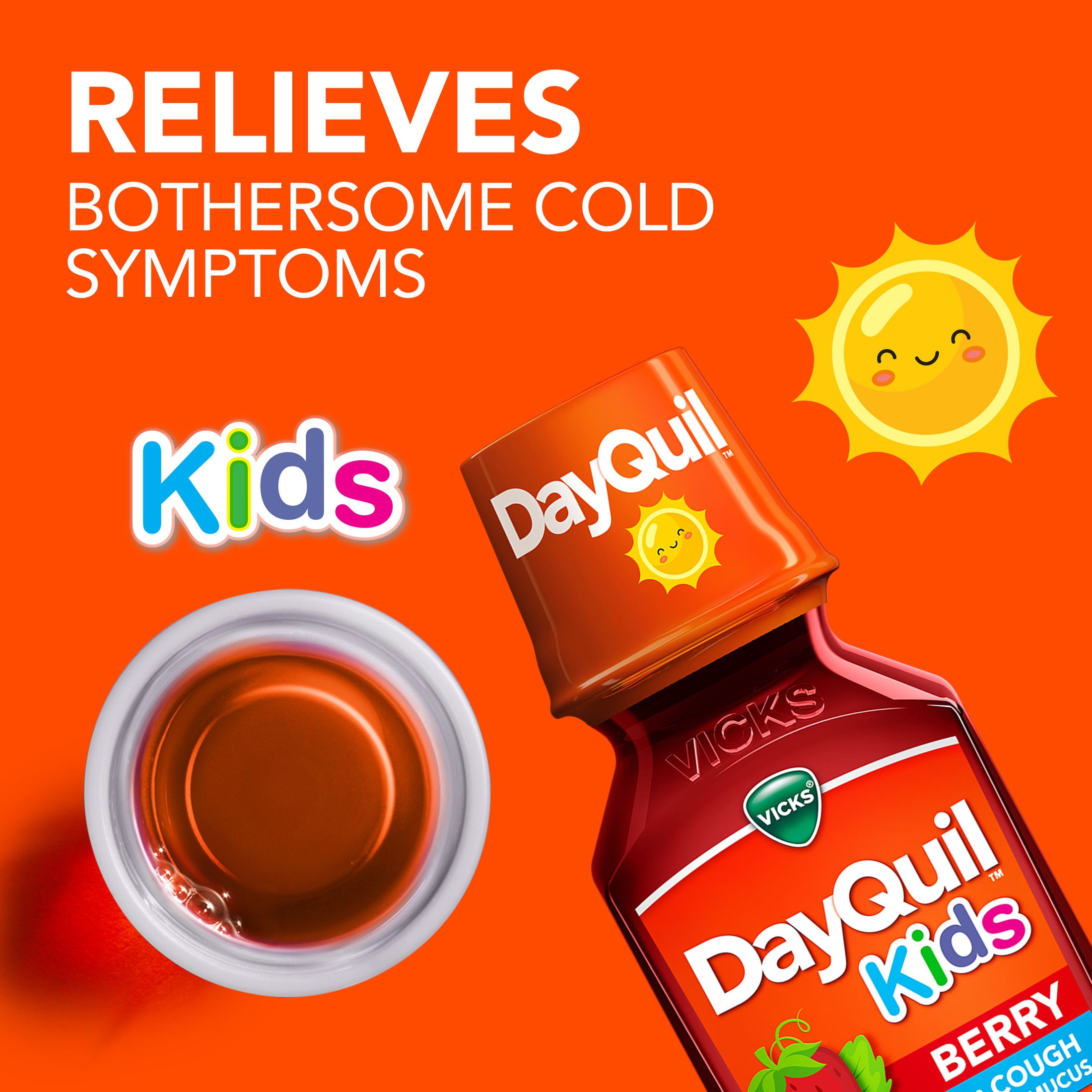 Vicks DayQuil Kids Cold and Cough and Mucus for Cough and Cold Relief, Berry Flavor, 8 fl oz