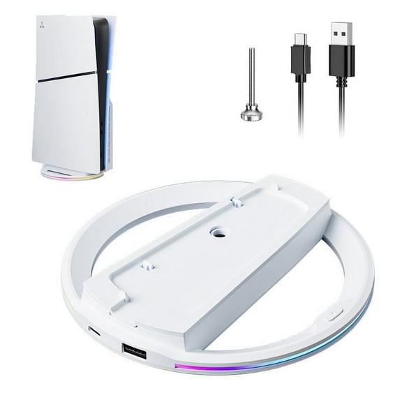 LED Vertical Stand for PS5 Pro/Slim Console Disc and Digital, RGB Base Stand Replacement for PlayStation 5 Slim Console with Screw USB Cable
