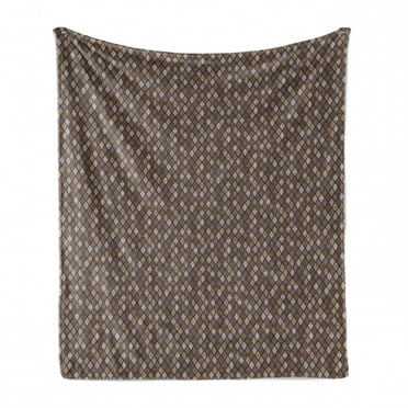 Abstract Soft Flannel Fleece Throw Blanket, Print of Diamonds Geometric Shapes Rhythmic Pattern, Cozy Plush for Indoor and Outdoor Use, 50" x 70", Dark Taupe Tan and Cocoa, by Ambesonne