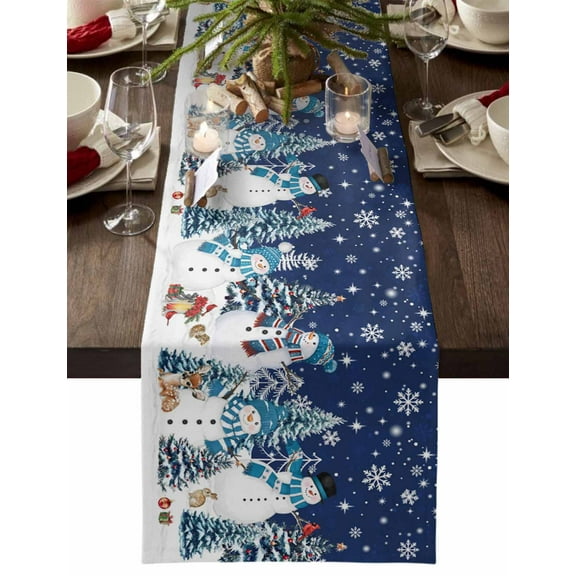 Navy Blue Christmas Dresser Scarf Farmhouse, Dining Table Decorations for Wedding/Parties, Snowman Xmas Tree Snowflake Winter Table Runner 48 Inches Long for Kitchen Dining, 13 x 48 In