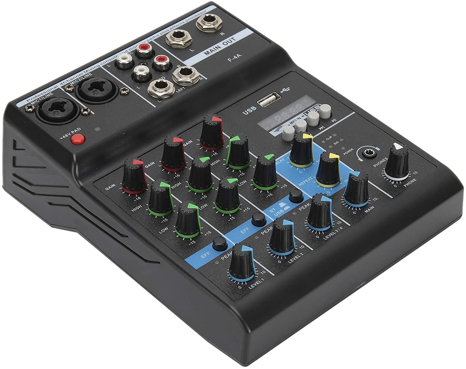 4 Channel Audio Mixer, USB Mixer Audio Interface Mixing Console Built ...