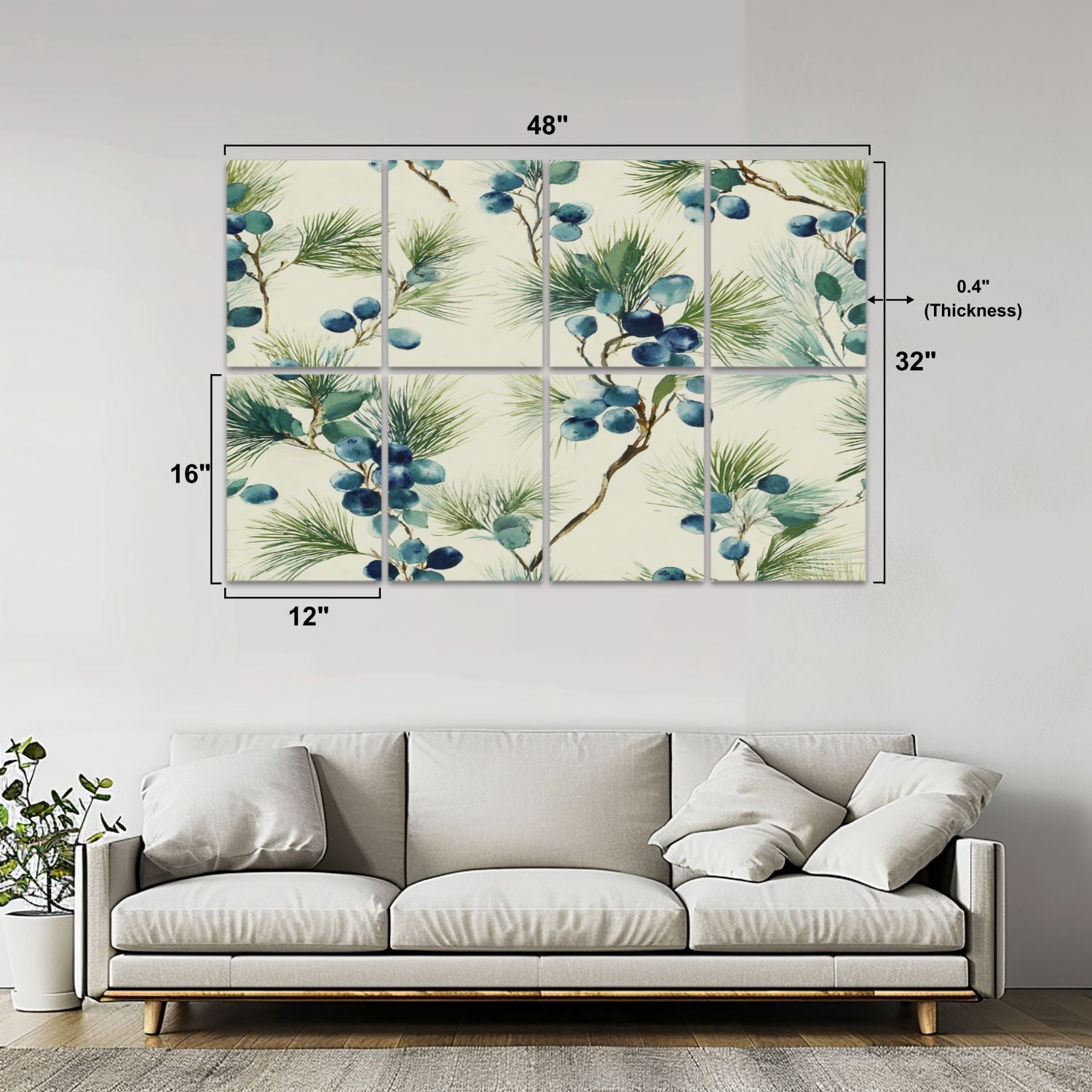8 Pack Art Acoustic Panels Sound Absorbing Watercolor Winter Pine Decorative Soundproof Wall Panels Self Adhesive for Nursery Game Room Bedroom 48"x32"
