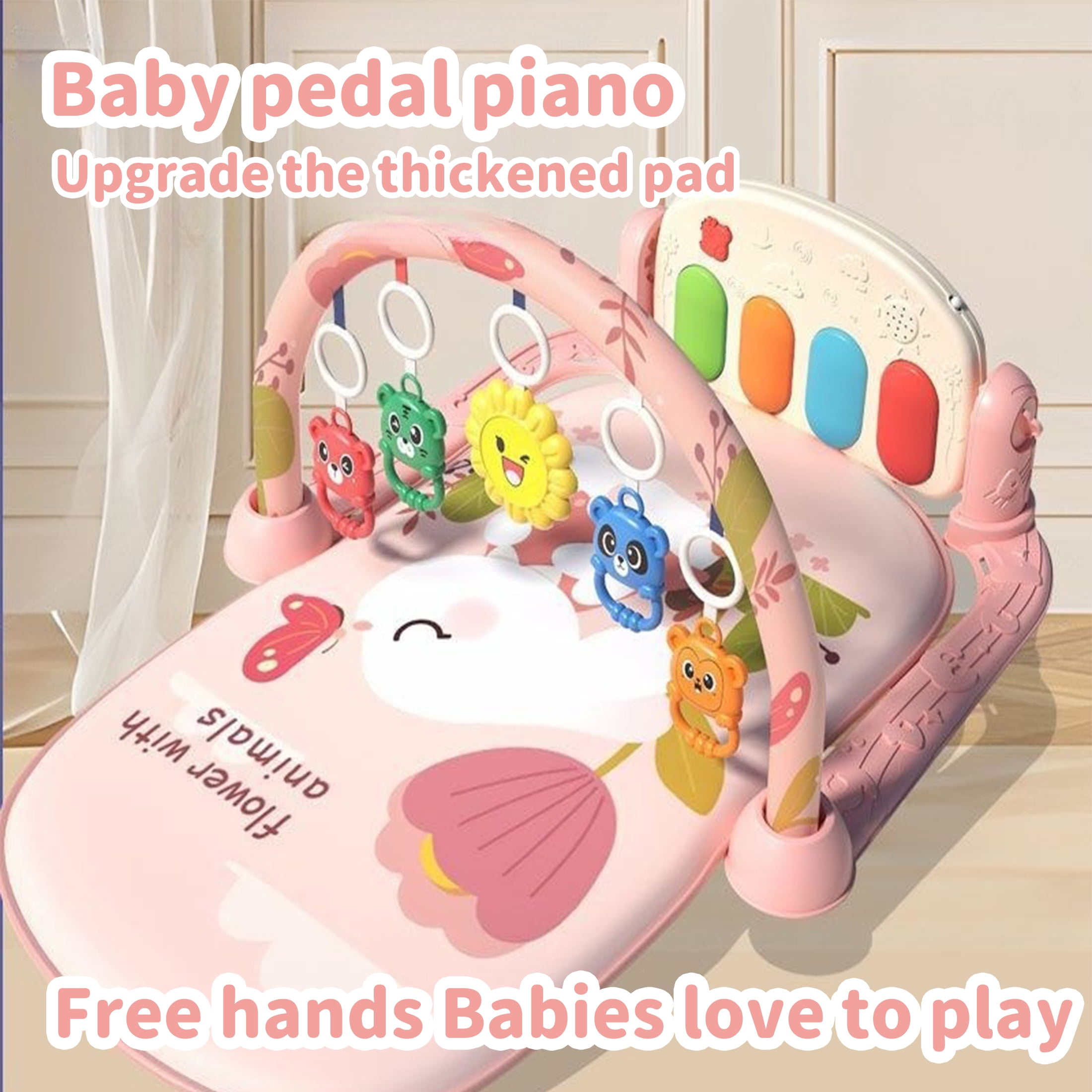 KOPPOP Baby Play Mat with Piano Toys, Tummy Time Activity Gym for Infants 0-12 Months, Bunny Playmat Newborn Gift Boy Girl