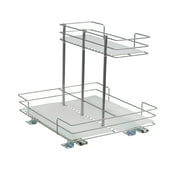 Household Essentials Double-sided 2-Tier Sliding Pantry Organizer, 14.57" H x 14.96" W x 15.94" D, Powder-Coated Steel Frame, Great for Kitchen or Bathroom Organization, Hardware Included, Nickel