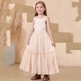 thumbnail image 6 of Girls Spaghetti Strap Maxi Dress Tiered Ruffle Chiffon Flowy Sundress for Kids Beige 6-7 Years, 6 of 8